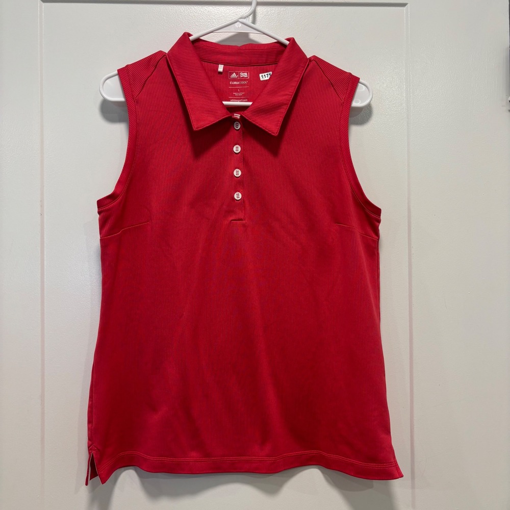 Adidas Golf ClimaCool Sleeveless Polo Shirt Red Womens Large 3 Stripe Athletic